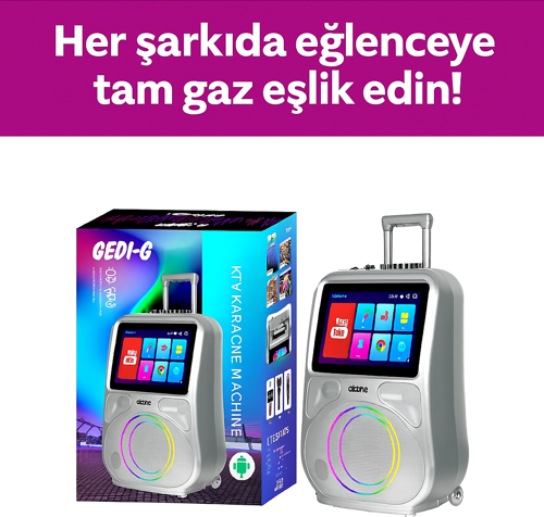 Ekranlı Taşınabilir Mikrofonlu Bluetooth Hoparlör YouTube Destekli, Işıklı, Tekerlekli Müzik Kutusu