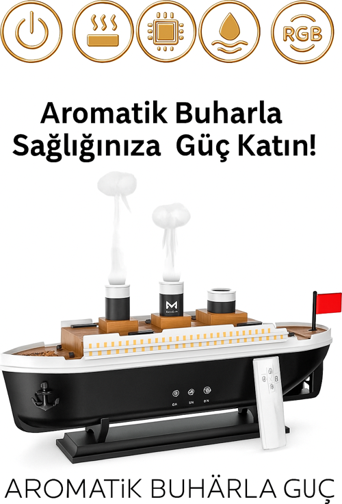 Gemi Tasarımlı Işıklı Aroma Terapi & Hava Nemlendirici Buhar Etkisiyle Ferahlık ve Şıklık Bir Arada
