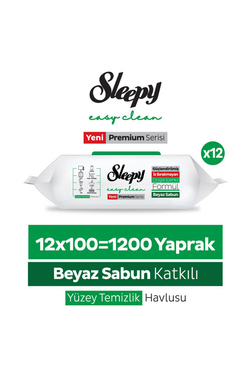 Easy Clean Premium Beyaz Sabun Katkılı Yüzey Temizlik Havlusu Mendili 12x100 (1200 Yaprak)