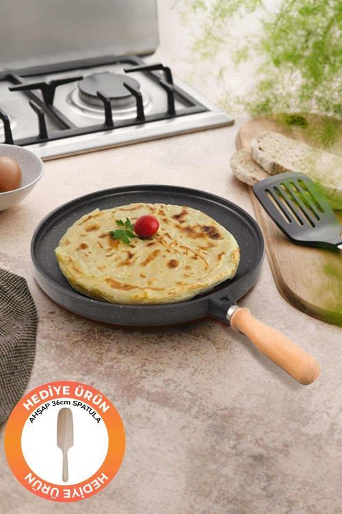 Çift Taraflı Granit Döküm Bazlama Gözleme Izgara Tava Sapı Çıkabilir Fırında Izgara Börek Tepsisi, Spatula Hediye