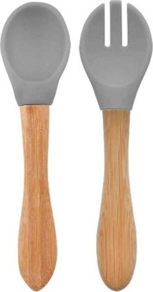 Pembe Mama Kaşığı Ve Çatal Seti Powder Grey 2 Parça Çatal-Kaşık Seti 1 Kişilik