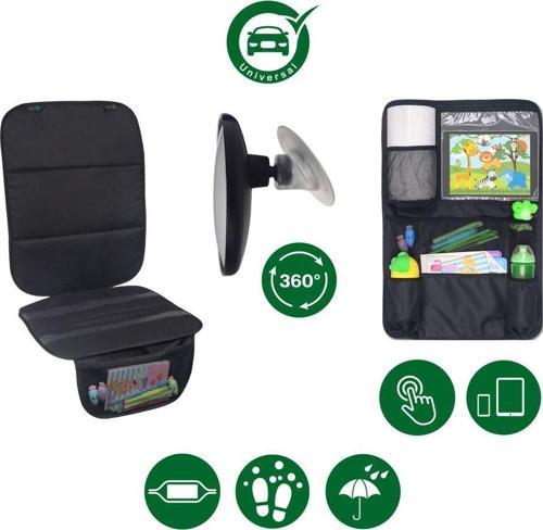 Bebek Dikiz Aynası + Araç Koltuğu Koruyucu + Tablet Ve Telefon Tutacaklı Organizer Set