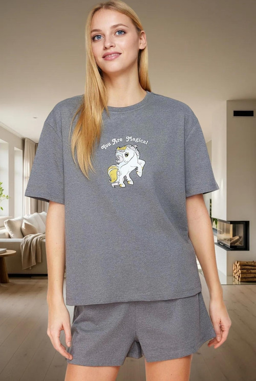 Yazlık Pijama Takımı Kısa Kollu Regular Pamuklu Baskılı Homewear Modern Stil Trend Tasarım