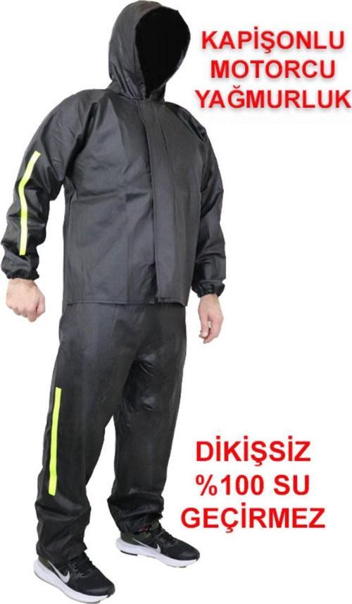 Şapkalı Kapişonlu Yağmur Ve Rüzgar Geçirmez Pvc Motorcu Yağmurluk  Alt Üst Takım Dikişsiz Garantli