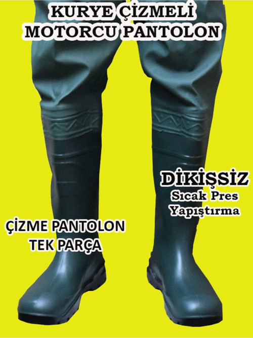 Motorcu Çizmeli Pantolon, Kurye Motorcu %100 Su Geçirmez Tek Alt Çizmeli Pantolon Dikişsiz