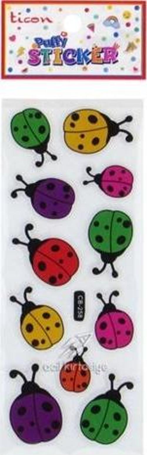 Puffy Sticker Uğur Böceği Renkli - 6 adet