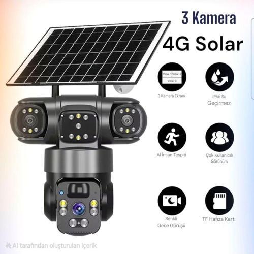 3 Kameralı 4G Sım Kart Destekli Solar Güvenlik Kamerası