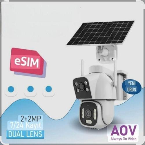 Aov Çift Kameralı 7/24 Kayıt E Sim Özellikli 4G Solar Kamera