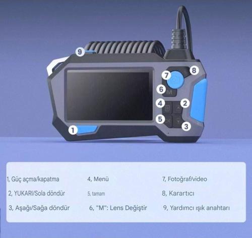 360 Motorlu Ekranlı Çift Lensli 5 Metre Yılan Kamera(Tf Kart Girişlidir)