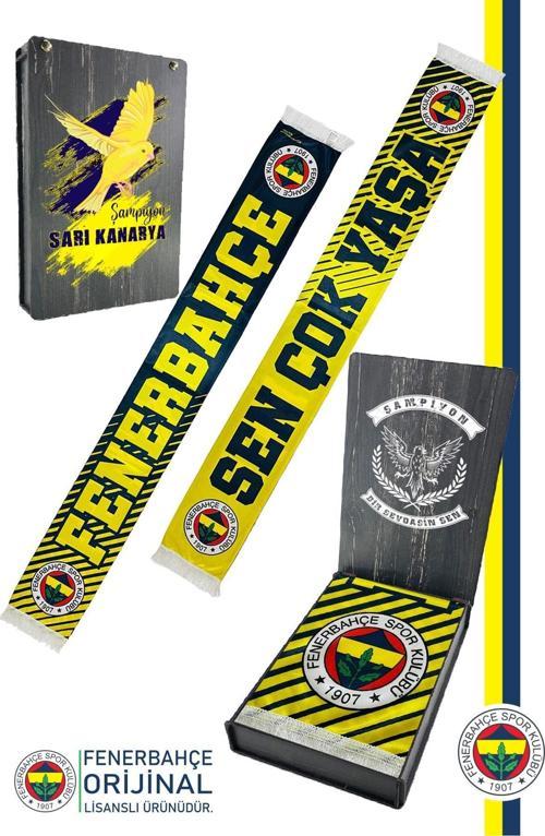 Orijinal Lisanslı Sen Çok Yaşa Fenerbahçe Şal Atkı Kanarya Baskılı Ahşap Kutu
