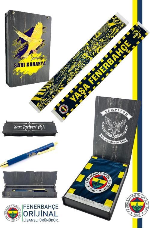 Orijinal Lisanslı Yaşa Fenerbahçe Şal Atkı ve Hybrit Tükenmez Kalem Set Kanar