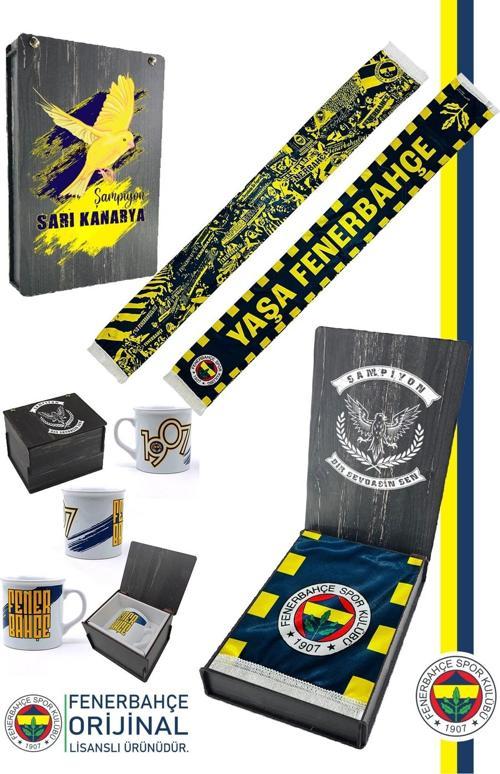 Orijinal Lisanslı Yaşa Fenerbahçe Şal Atkı Seramik Kupa Set Kanarya Baskılı A