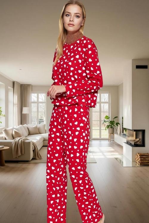 Kadın Kalpli Pamuklu Pijama Takımı Rahat Ev Giyim Seti Kışlık Şık Görünüm Özel Tasarım Modern Stil