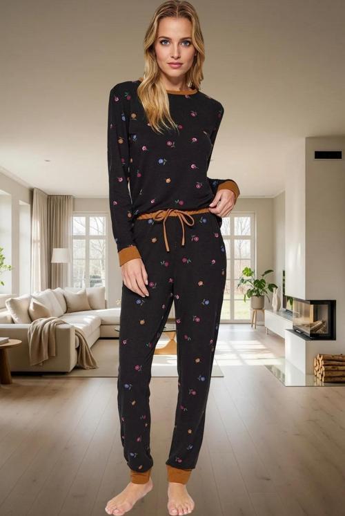 Kadın Çiçekli Pamuklu Pijama Takımı Rahat Ev Giyim Seti Seçkin Malzeme Uzun Ömürlü
