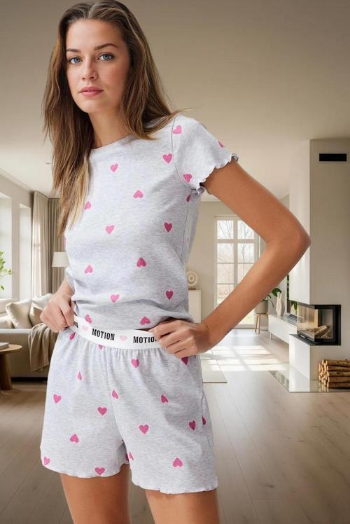 Kadın Kalpli Pijama Takımı Kısa Kollu Regular Kalıp Yazlık Rahat Özenle Seçilmiş