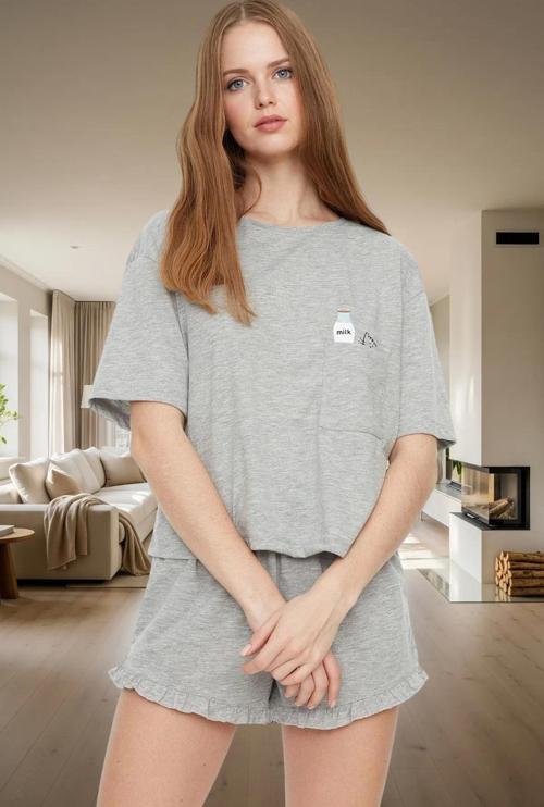 Kadın Pamuklu Örme Pijama Takımı Yazlık Kısa Şortlu Rahat Tasarım Ve Şık Mükemmel Uyum