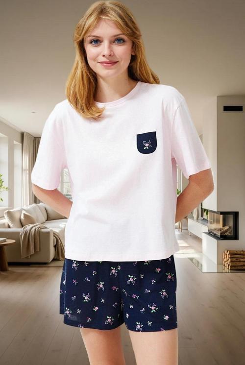Kadın Yazlık Kısa Kollu Viskon Pijama Takımı Çiçekli Desenli Rahat Seçkin Malzeme Özel Tasarım