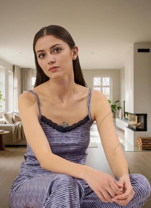 Kadın Rahat Pamuklu Çizgili Pijama Takımı İnce Askılı V Yaka Homewear Uzun Ömürlü Özel Tasarım