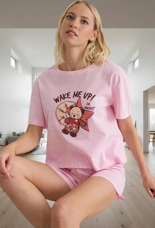 Kadın Pamuklu Ayıcıklı Pijama Takımı Yazlık Rahat Homewear Seçkin Malzeme Kaliteli İşçilik