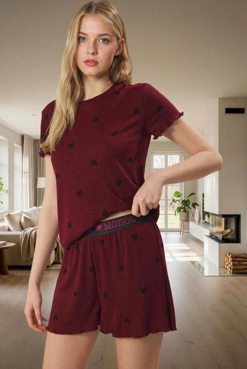 Kadın Kalpli Pijama Takımı Kısa Kollu Regular Kalıp Yazlık Rahat Özenle Seçilmiş