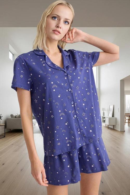 Kadın Melanj Galaksi Desenli Rahat Pijama Takımı Profesyonel Görünüm Uzun Ömürlü Günlük Kullanım İçi