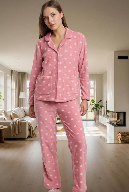Kadın Kışlık Polar Örme Pijama Takımı Baskılı Desenli Uzun Paça Yüksek Kalite Rahat Ve Şık