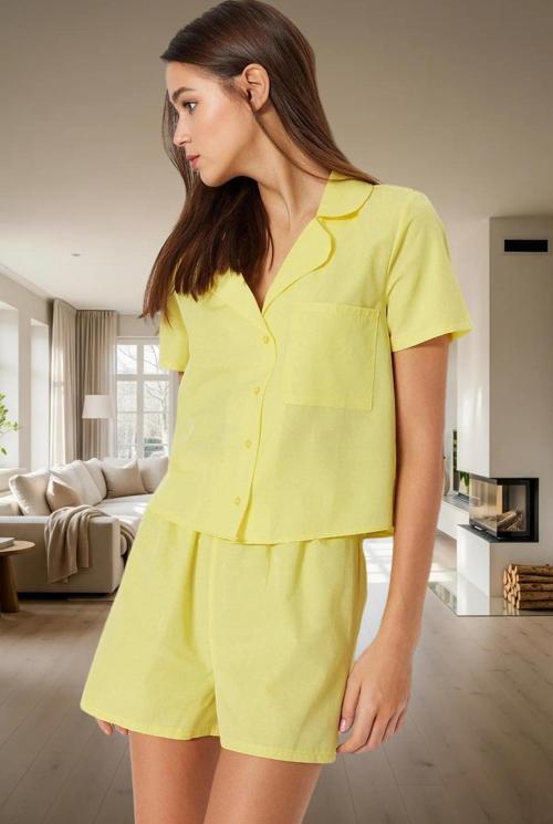 Kadın Terrycotton Pijama Takımı Şortlu Kısa Kollu Rahat Uyku Günlük Kullanım İçin