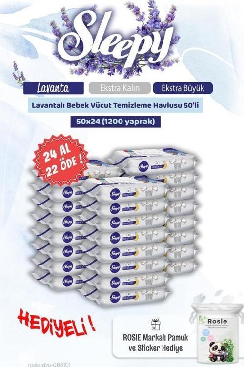 24 AL 22 ÖDE Lavantalı Bebek Vücut Temizleme Mendili 50'li ve Rosie Pamuk