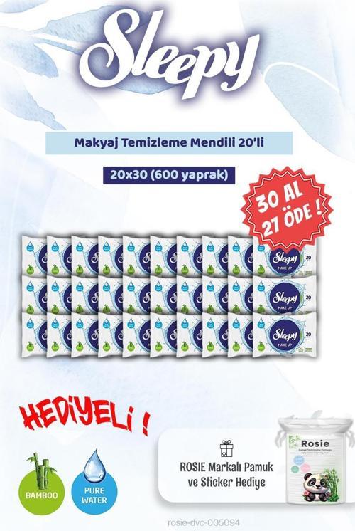 30 AL 27 ÖDE 20'li Sleepy Makyaj Temizleme Mendili ve Rosie Bebek pamuğu