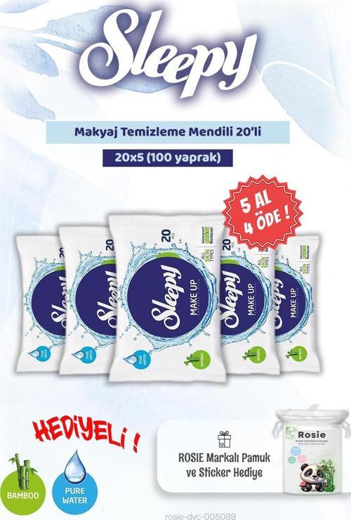 5 AL 4 ÖDE Sleepy Makyaj Temizleme Mendili 20'li ve Rosie Bebek pamuğu