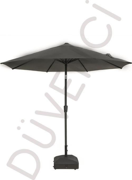 Alubrella Antrasit Renk Bahçe Şemsiyesi Yuvarlak Bidonlu, 250 CM Çap, Su Geçirmez Kumaş