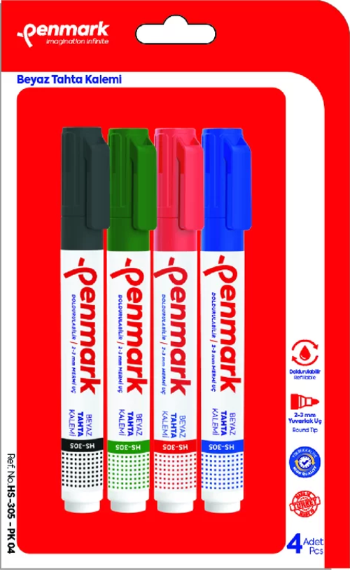 HS-305-TK-04 BEYAZ TAHTA KALEMİ 4 RENK BLİSTER