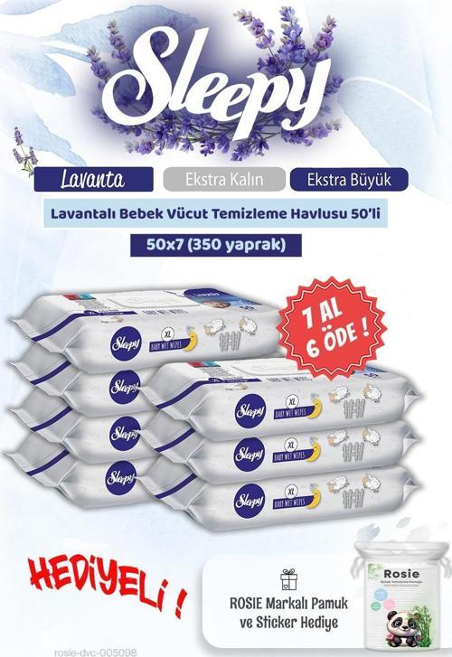 7 AL 6 ÖDE Lavantalı Bebek Vücut Temizleme Mendili 50'li ve Rosie pamuk