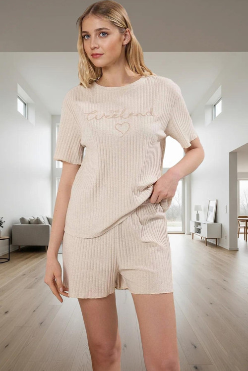 Kadın Örme Pijama Takımı Regular Kalıp Kısa Kol Boru Paça Premium Kalite Şık Görünüm