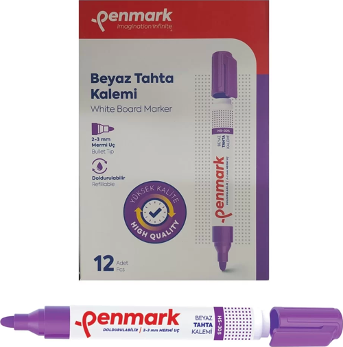 Beyaz Yazı Tahtası Kalemi Lila Renk (12 Adet)