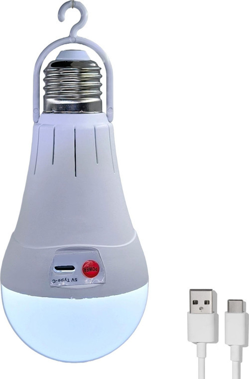 Usb-C Şarjlı E27 Duylu Led Ampül Kancalı Kamp Lambası 12W