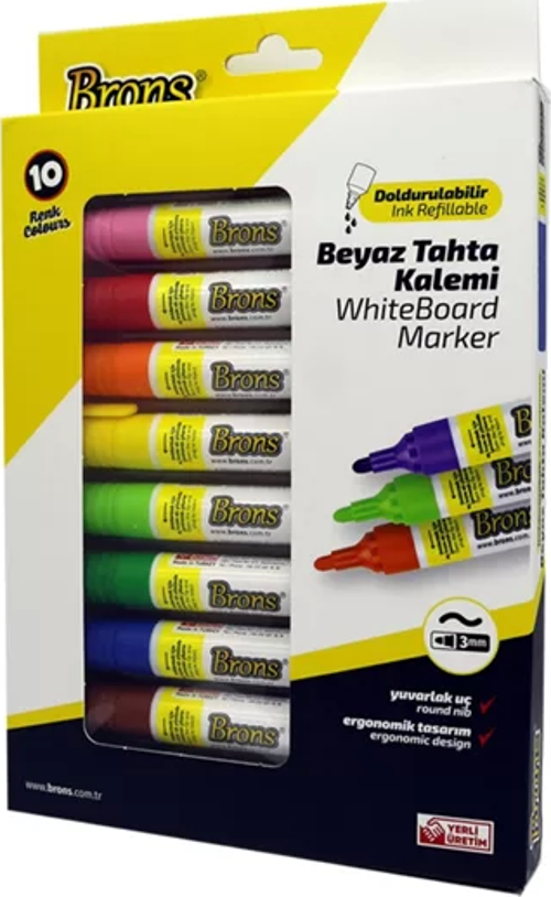 BR-9511 DOLDURULABİLİR BEYAZ TAHTA KALEMİ KARIŞIK 10LU
