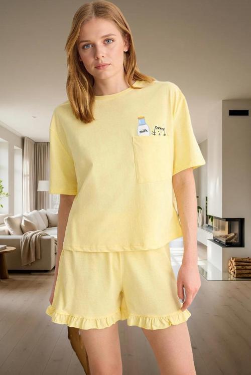 Kadın Pamuklu Örme Pijama Takımı Yazlık Kısa Şortlu Rahat Tasarım Ve Şık Mükemmel Uyum