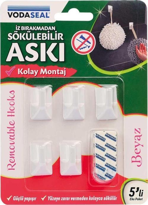 VodaSeal İz Bırakmadan Sökülebilir Küçük Askı - 5 Parça - Beyaz