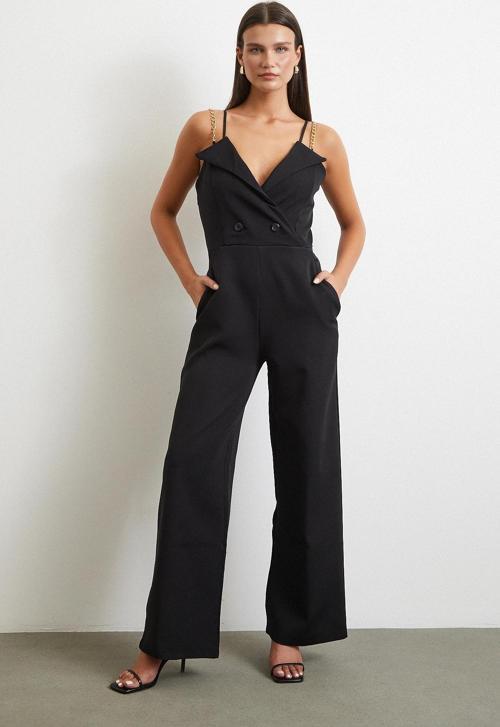 Zincir Detaylı Tulum Siyah