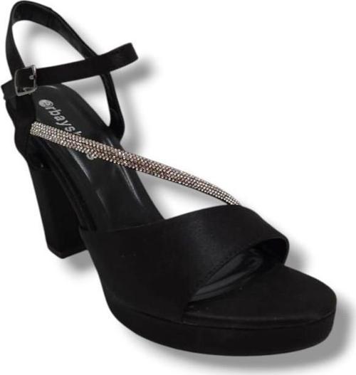 341-25 Saten Şerit Taşlı Yüksek Topuk Kadın Sandalet