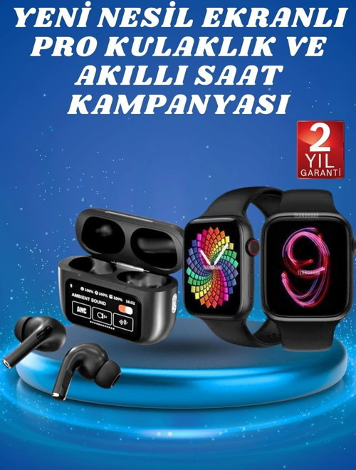 Ekranlı Yeni Nesil Pro Kulaklık Ve Akıllı Saat Kampanyası Kulak İçi Mikrofonlu