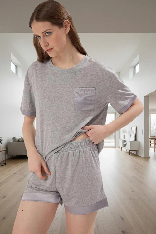 Kadın Melanj Cepli Pijama Takımı Rahat Örme Kumaş Seçkin Malzeme Kaliteli İşçilik