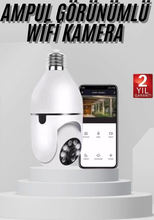 Wifi Güvenlik Kamerası 360 Derece Dönebilen Harekete Duyarlı Gece Görüşlü Ampul