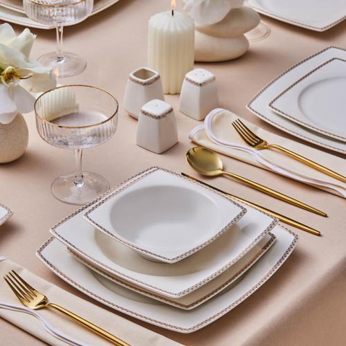 Square Bone Mindy 53 Parça 12 Kişilik Yemek Takımı Gold
