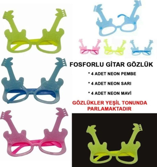 Fosforlu Gitar Glow Parti Gözlüğü 12 Adet