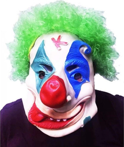 Yeşil Afro Peruklu Palyaço Maske