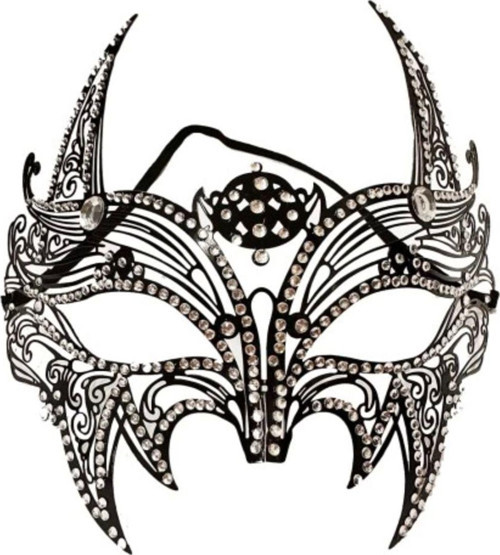Siyah Lazer Kesim Kristal Taşlı Metal Lüks Maske