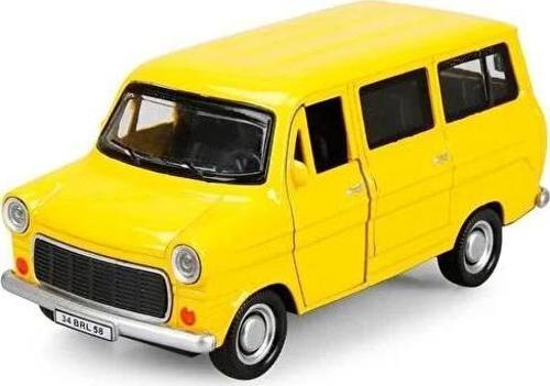 Nostaljik Metal Çek Bırak Ford Sesli ve Işıklı Minibüs Sarı ( 1/36 Ölçek )