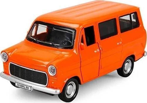 Nostaljik Metal Çek Bırak Ford Sesli ve Işıklı Minibüs Turuncu ( 1/36 Ölçek )